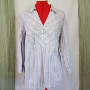 Two Hearts maternity Light Blue and White Stripe Stretch Long Sleeve Size 1X